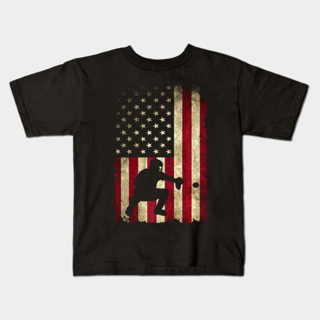 Baseball Catchers Gear Shirt USA American Flag Baseballin Kids T-Shirt by Vigo